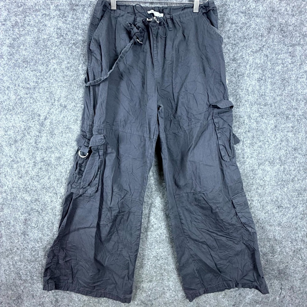 Angel Kiss Cargo Pants Womens Large Gray Y2K Utility Pockets Baggy Wide Leg